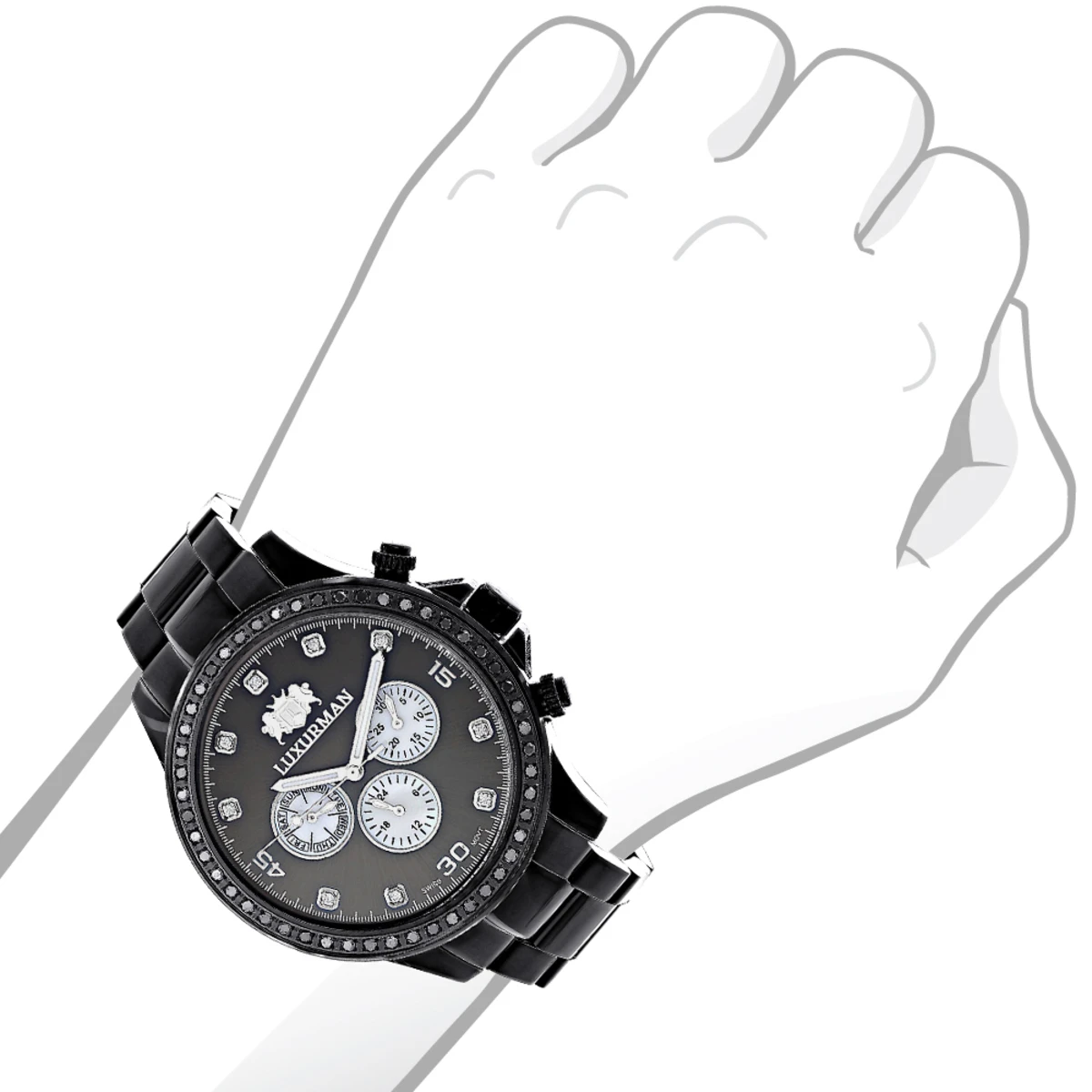 2 Carat Black Diamond Bezel Watch For Men By Luxurman 3 2 Carat Black Diamond Bezel Watch For Men By Luxurman - Image 3