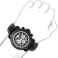 3ct Large Men's Black Diamond Watch MOP Dial W Chronograph Luxurman Escalade -PNZ Watches Shop 3ct large mens black diamond watch mop dial w chronograph luxurman escalade bod