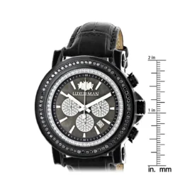 3ct Large Men's Black Diamond Watch MOP Dial W Chronograph Luxurman Escalade -PNZ Watches Shop 3ct large mens black diamond watch mop dial w chronograph luxurman escalade ruler