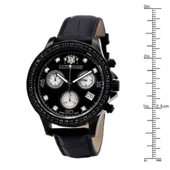 Luxurman Liberty Men's Diamond Watch Black Leather Band 44mm Bezel 2ct Swiss -PNZ Watches Shop 44mm black diamonds bezel watch for men luxurman liberty leather band 2ct 967136l ruler