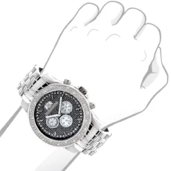 Large 46mm Affordable Real Diamond Watch For Men Luxurman Raptor 0.25ct Steel Band -PNZ Watches Shop affordable real diamond watch for men luxurman raptor 025ct steel band 46mm 968215 bod