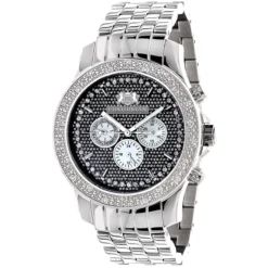 Large 46mm Affordable Real Diamond Watch For Men Luxurman Raptor 0.25ct Steel Band