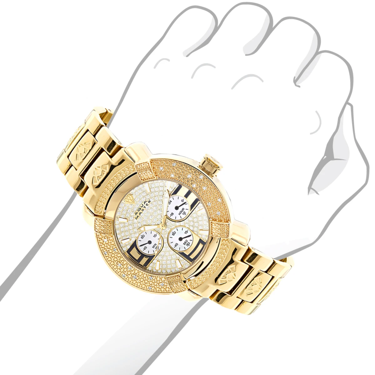 Aqua Master Men's Diamond Watch Yellow Gold Plated 3 Aqua Master Men's Diamond Watch Yellow Gold Plated - Image 3