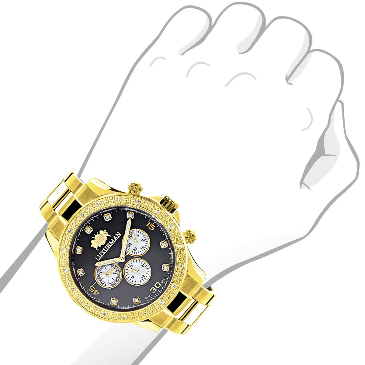 Black Dial Yellow Gold Plated Luxurman Diamond Watch For Men 0.2ct New 3 Black Dial Yellow Gold Plated Luxurman Diamond Watch For Men 0.2ct New - Image 3