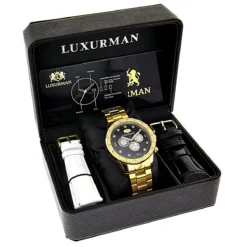 Black Dial Yellow Gold Plated Luxurman Diamond Watch For Men 0.2ct New 8 Black Dial Yellow Gold Plated Luxurman Diamond Watch For Men 0.2ct New -PNZ Watches Shop black dial yellow gold plated luxurman diamond watch for men 02ct new 4