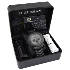 Oversized Iced Out Black Diamond Men's Watch By Luxurman 2ct Fully Paved -PNZ Watches Shop black diamond mens watch by luxurman 2ct fully paved 4 20220603