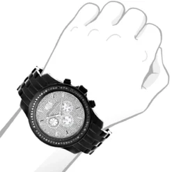 Black Diamond 2.25ct Luxurman Men's Watch Encrusted Dial -PNZ Watches Shop black diamond watches luxurman mens watch 225ct p 46708bod