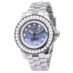 Women's Diamond Breitling Colt Watch Blue Mother Of Pearl Dial 2.5ct