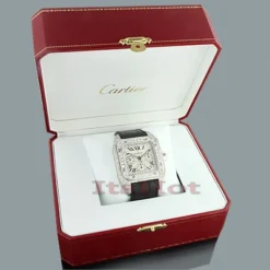 Cartier Santos 100 Men's Custom Diamond Watch 13ct -PNZ Watches Shop cartier santos 100 mens custom diamond watch 1300ct p 49102box