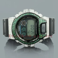 Casio White Green G-Shock Watch With Crystals