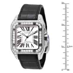 Custom Cartier Santos 100 Men's Diamond Watch 6.92ct -PNZ Watches Shop custom cartier santos 100 mens diamond watch 692ct ruler