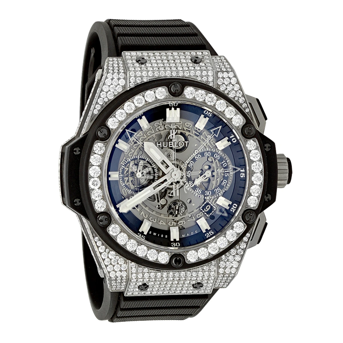 Diamond Hublot King Power Skeleton Dial Titanium Men's Watch 7.75ct 1 Diamond Hublot King Power Skeleton Dial Titanium Men's Watch 7.75ct