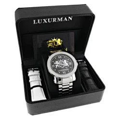 Designer Large Luxurman Phantom Real Diamond Watch For Men 0.12ct -PNZ Watches Shop designer large watches luxurman phantom real diamond watch for men 012ct box