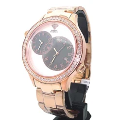 Diamond Aqua Master Watch 2 Time Zone Watch 2.45ct Black And White Dial