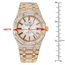 Diamond Audemars Piguet Royal Oak 41mm Full Pave Dial Bracelet 18K Gold Watch -PNZ Watches Shop diamond audemars piguet royal oak 41mm full pave dial bracelet rose gold watch ruler