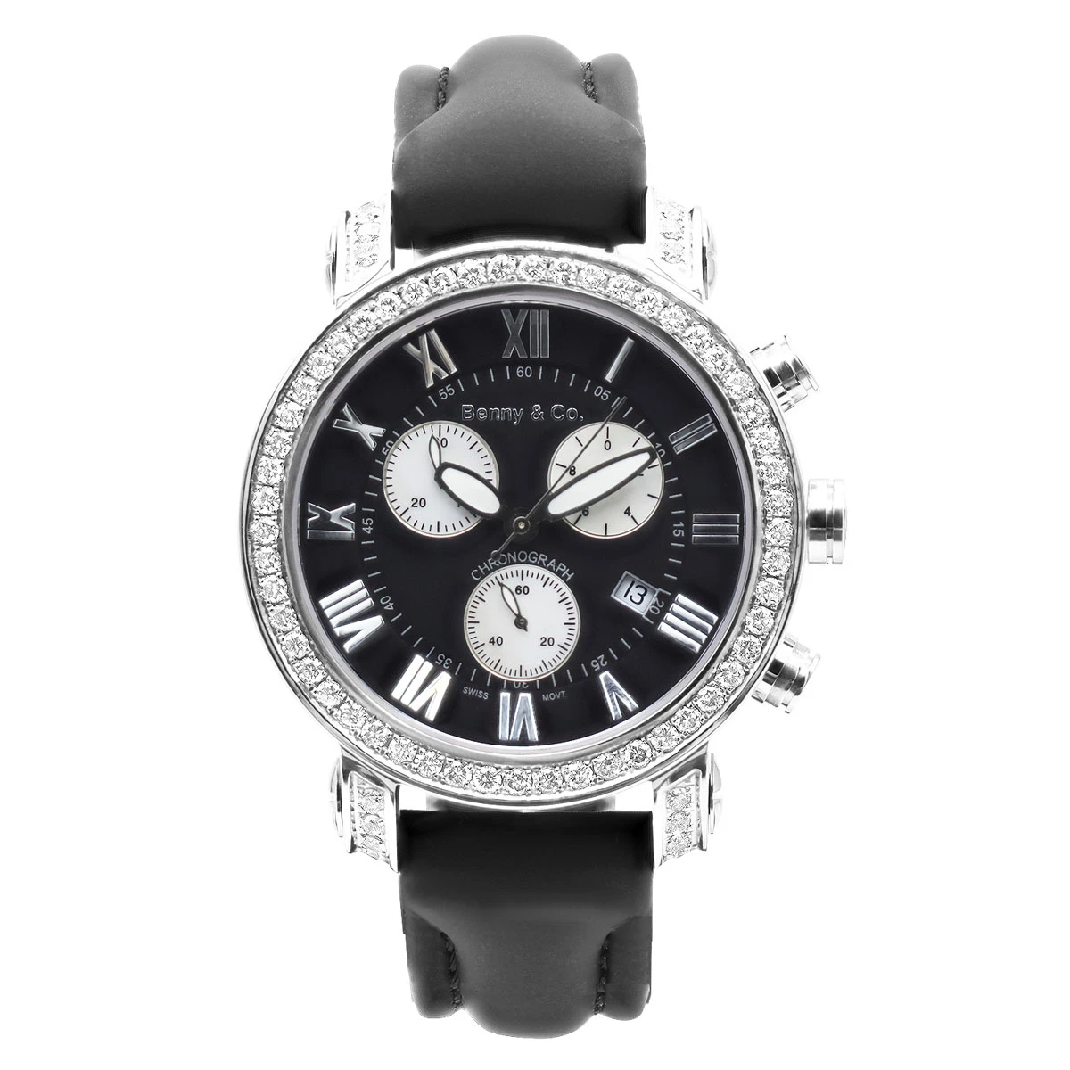 Diamond Benny Co Men's Watch 3ct Black 1 Diamond Benny Co Men's Watch 3ct Black