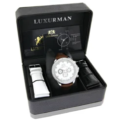 Diamond Luxurman Liberty 2ct Diamond Bezel White MOP Dial Watch -PNZ Watches Shop diamond watches for men luxurman liberty diamond watch white mop 2ct 4