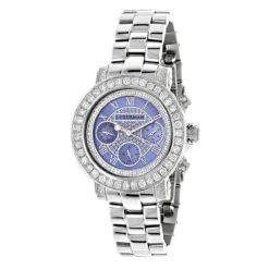 Diamond Luxurman Ladies Blue MOP Montana Watch 3ct