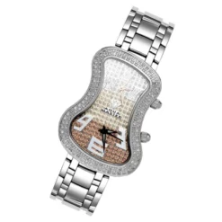 Dual Time Zone 3 Tone Dial Aqua Master Diamond Watch 1.5ct