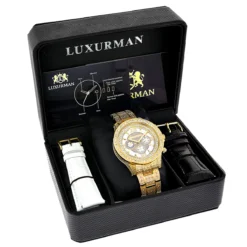 Fully Iced Out Men's Diamond Watch 3ct Yellow Gold Plt Luxurman Swiss Movmnt -PNZ Watches Shop fully iced out mens diamond watch 3ct yellow gold plt luxurman 4