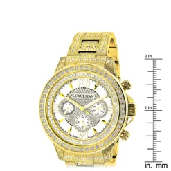 Fully Iced Out Men's Diamond Watch 3ct Yellow Gold Plt Luxurman Swiss Movmnt -PNZ Watches Shop fully iced out mens diamond watch 3ct yellow gold plt luxurman ruler
