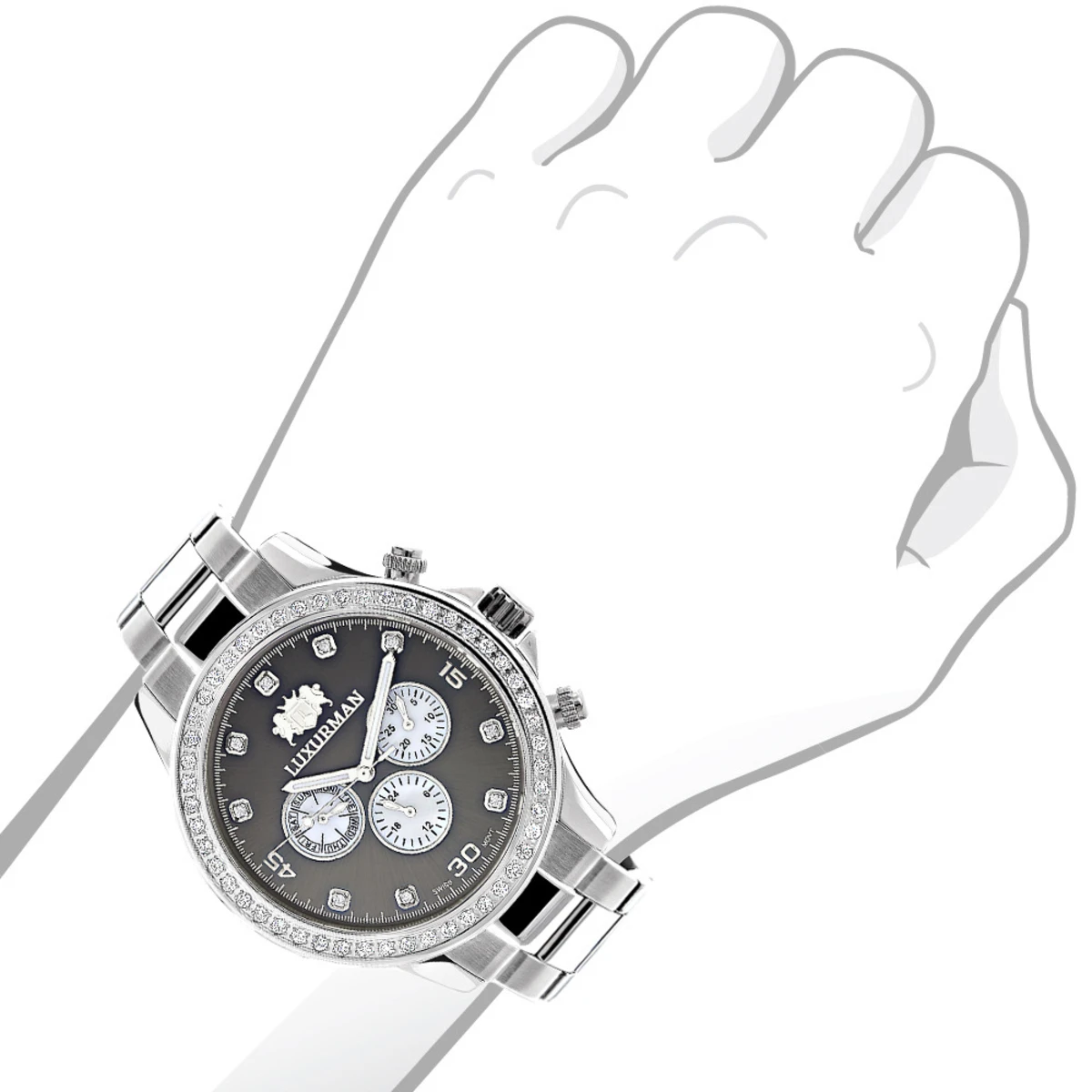 Genuine Diamond For Men: 2ct Luxurman Liberty Watch Swiss Quartz 3 Genuine Diamond For Men: 2ct Luxurman Liberty Watch Swiss Quartz - Image 3