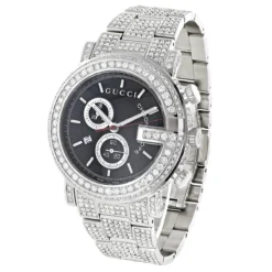Real Diamond Men's Gucci G-Chrono Watch 101M Iced Out 15 Carats YA101309