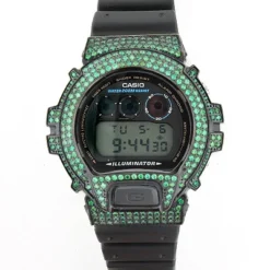 Casio Green G-Shock Bezel With Crystals In Black Steel -PNZ Watches Shop green g shock bezel with crystals in black steel 3