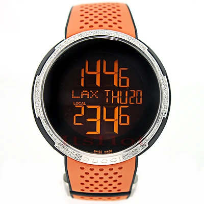 Men's I-Gucci Sport Black Dial 2.8ct Diamond Watch Orange Rubber YA114104 1 Men's I-Gucci Sport Black Dial 2.8ct Diamond Watch Orange Rubber YA114104