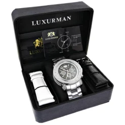 Heavy Men's Diamond Watch Luxurman Escalade 0.75ct Black MOP -PNZ Watches Shop heavy mens diamond watch luxurman escalade 075ct black mop box