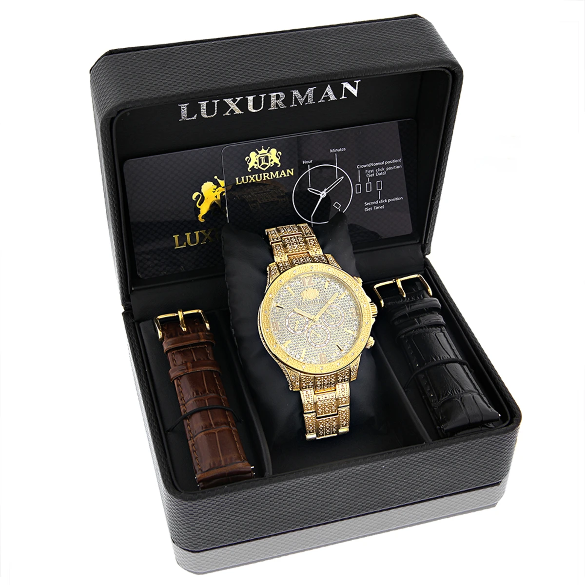 His And Hers Luxurman Diamond Watch Set Yellow Gold Plated 4.25ct 4 His And Hers Luxurman Diamond Watch Set Yellow Gold Plated 4.25ct - Image 4