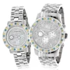 His And Hers White Blue Yellow Diamond Watch Set 5.25ct Luxurman