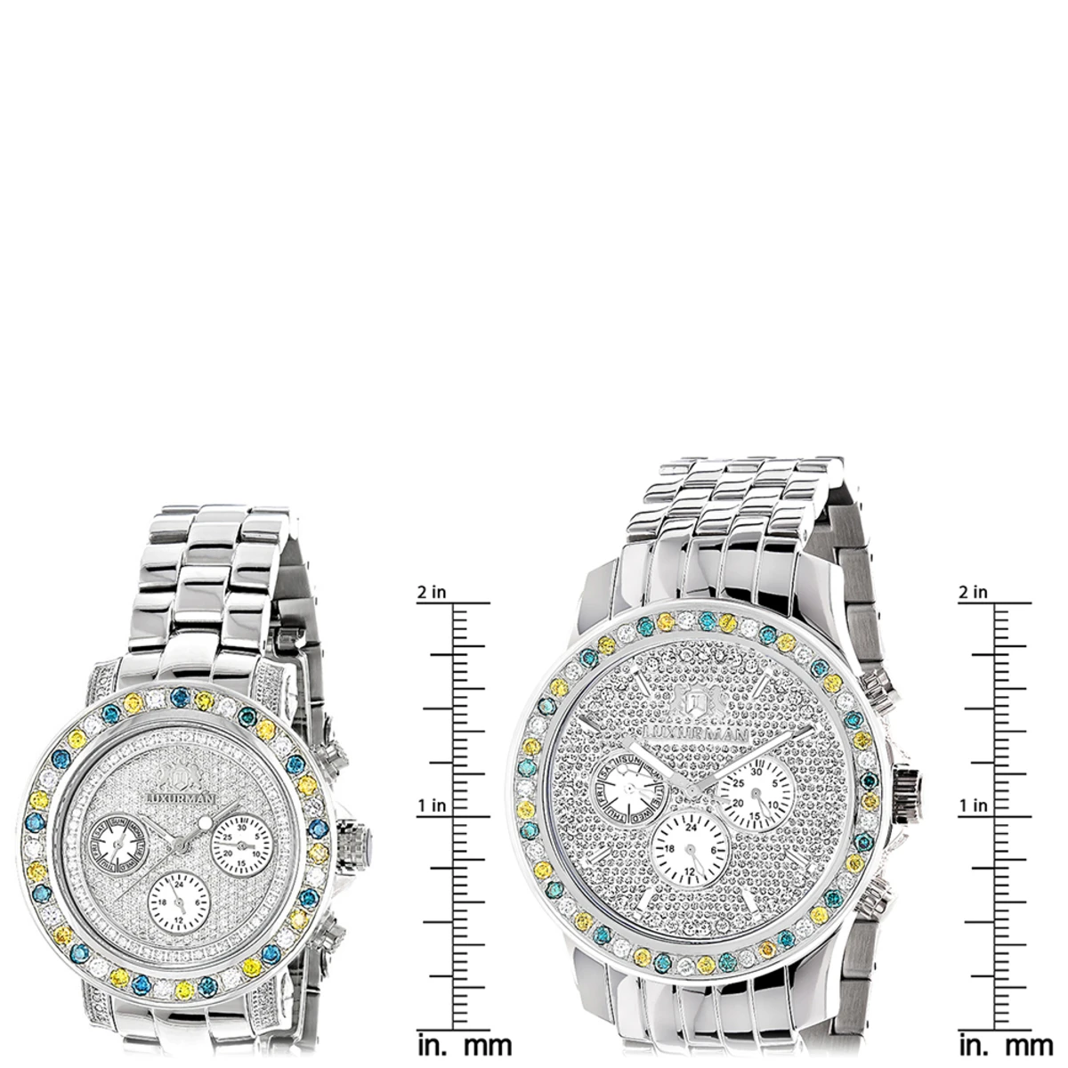 His And Hers White Blue Yellow Diamond Watch Set 5.25ct Luxurman 6 His And Hers White Blue Yellow Diamond Watch Set 5.25ct Luxurman - Image 6