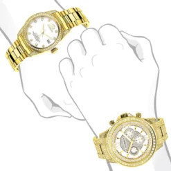His And Hers Yellow Gold Plated Luxurman Diamond Watch 4.5ct -PNZ Watches Shop his and hers watches yellow gold plated luxurman diamond watches 45ct 3