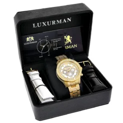 His And Hers Yellow Gold Plated Luxurman Diamond Watch 4.5ct -PNZ Watches Shop his and hers watches yellow gold plated luxurman diamond watches 45ct 4