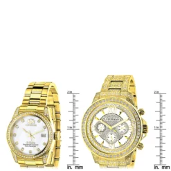 His And Hers Yellow Gold Plated Luxurman Diamond Watch 4.5ct -PNZ Watches Shop his and hers watches yellow gold plated luxurman diamond watches 45ct ruler