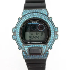 Casio Iced Out Black G-Shock Bezel With Teal Crystals -PNZ Watches Shop iced out black g shock bezel with teal crystals 3