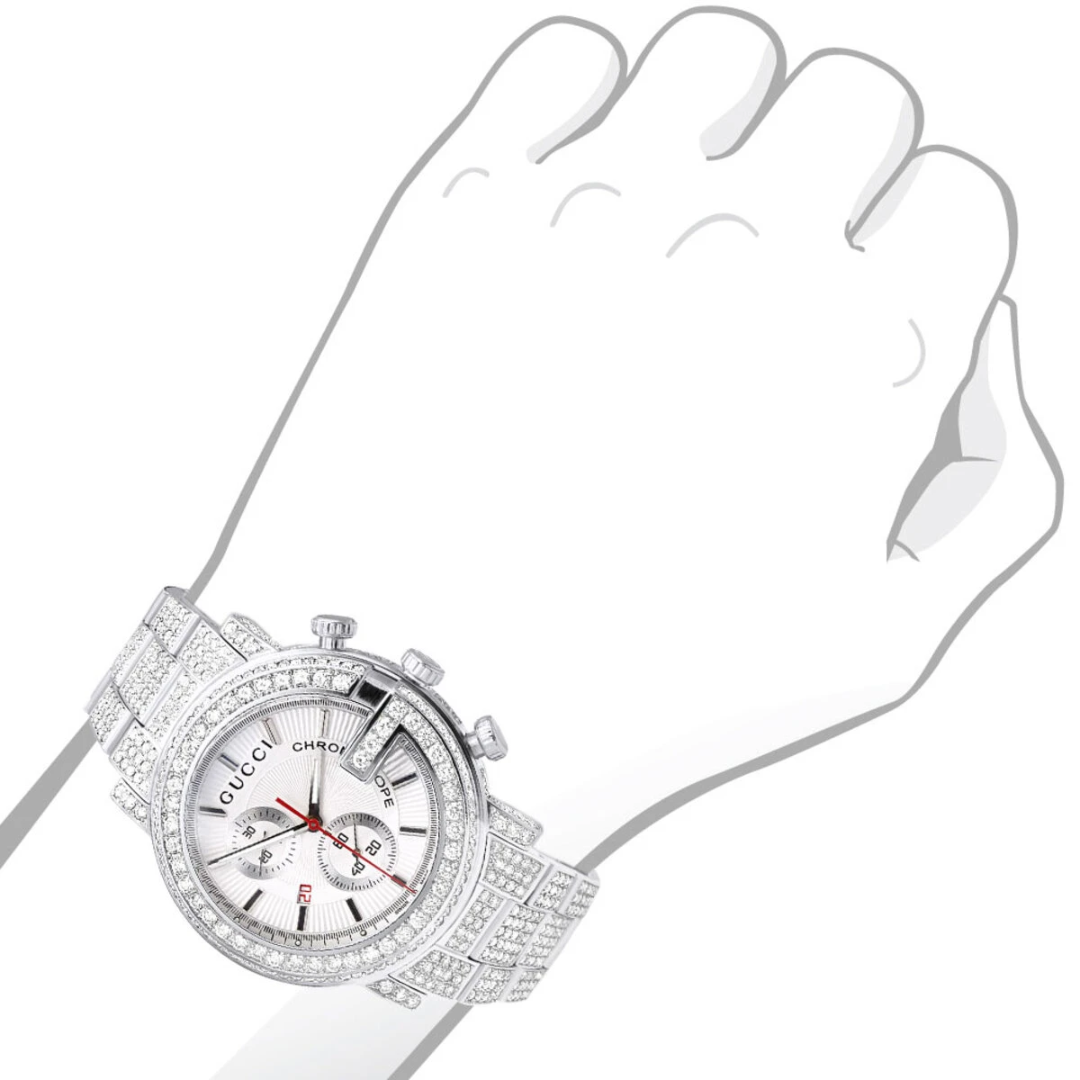 Iced Out Men's Diamond Gucci G-Chrono Watch White Chronograph Dial 15ct YA101339 3 Iced Out Men's Diamond Gucci G-Chrono Watch White Chronograph Dial 15ct YA101339 - Image 3