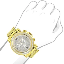 Iced Out Luxurman Large Diamond Bezel Watch For Men Yellow Gold Plated 2.5ct -PNZ Watches Shop iced out luxurman large diamond bezel watch for men yellow gold plated 25c bod