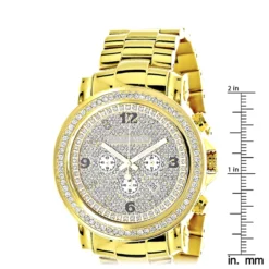 Iced Out Luxurman Large Diamond Bezel Watch For Men Yellow Gold Plated 2.5ct -PNZ Watches Shop iced out luxurman large diamond bezel watch for men yellow gold plated 25c ruler