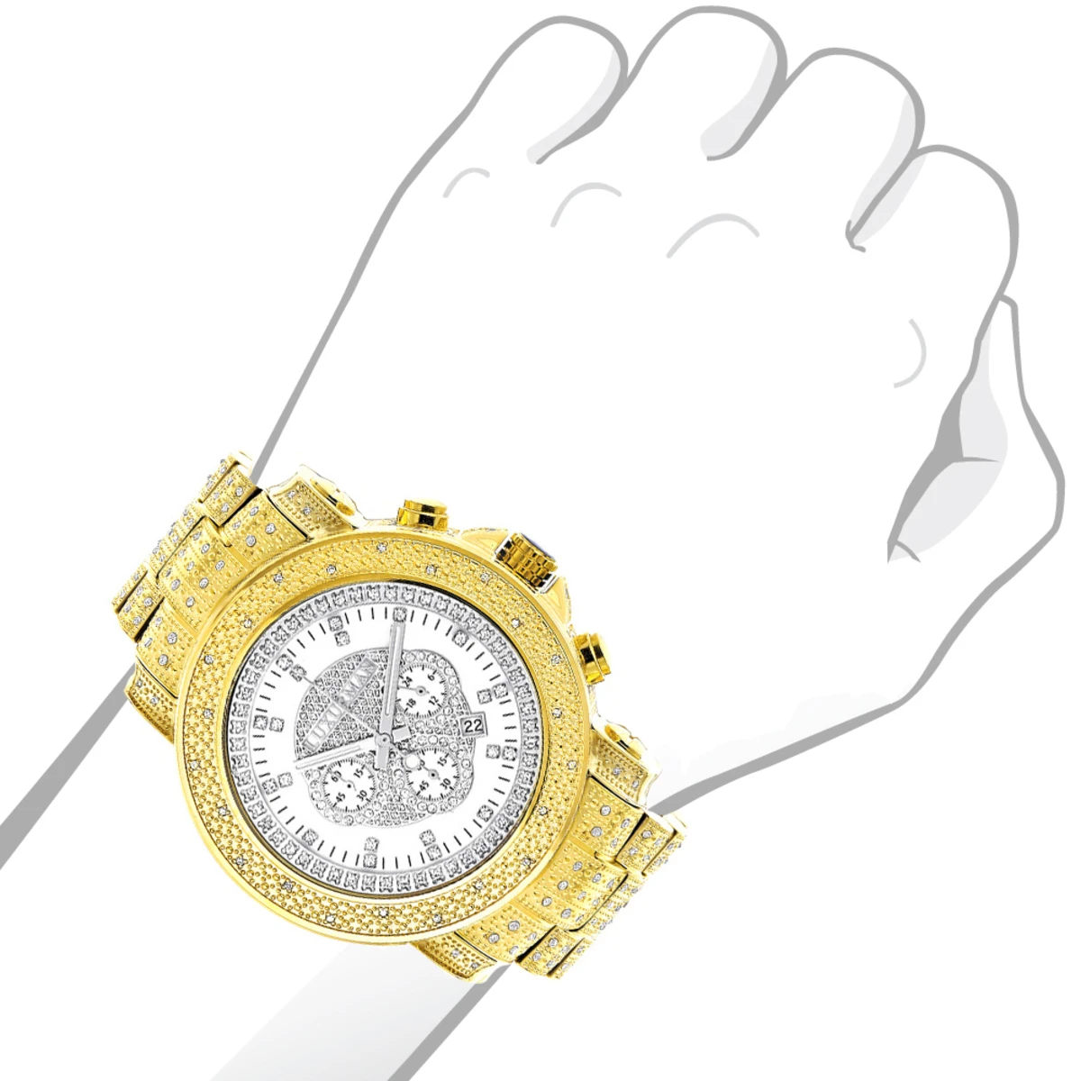 Iced Out Luxurman Men's Diamond Watch W Chronograph Yellow Gold Plated 2ct 3 Iced Out Luxurman Men's Diamond Watch W Chronograph Yellow Gold Plated 2ct - Image 3