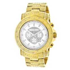 Iced Out Luxurman Men's Diamond Watch W Chronograph Yellow Gold Plated 2ct