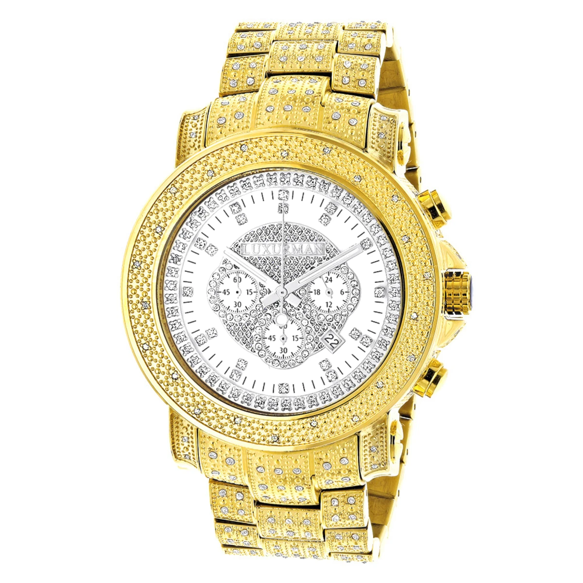 Iced Out Luxurman Men's Diamond Watch W Chronograph Yellow Gold Plated 2ct 1 Iced Out Luxurman Men's Diamond Watch W Chronograph Yellow Gold Plated 2ct
