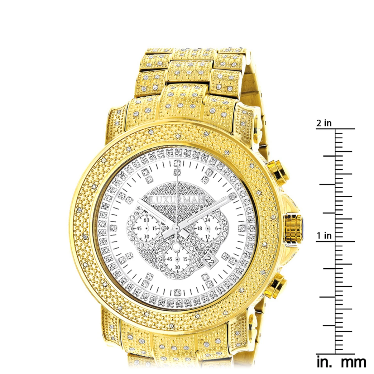 Iced Out Luxurman Men's Diamond Watch W Chronograph Yellow Gold Plated 2ct 5 Iced Out Luxurman Men's Diamond Watch W Chronograph Yellow Gold Plated 2ct - Image 5