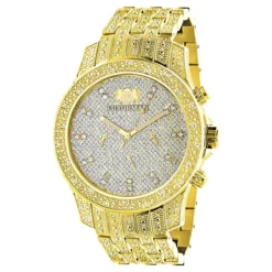Iced Out Men's Diamond Luxurman Watch 1.25ct Yellow Gold Tone