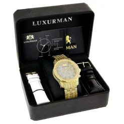 Iced Out Men's Diamond Luxurman Watch 1.25ct Yellow Gold Tone -PNZ Watches Shop iced out mens diamond luxurman watch 125ct yellow gold tone 5