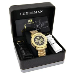 Iced Out Men's Diamond Watch Luxurman 2ct Yellow Gold Plated -PNZ Watches Shop iced out mens diamond watch luxurman 2ct yellow gold plated box
