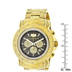 Iced Out Men's Diamond Watch Luxurman 2ct Yellow Gold Plated -PNZ Watches Shop iced out mens diamond watch luxurman 2ct yellow gold plated ruler