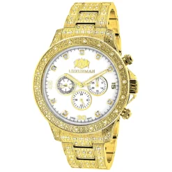 Iced Out Men's Luxurman Watch With Diamond Band 1.25ct Yellow Gold
