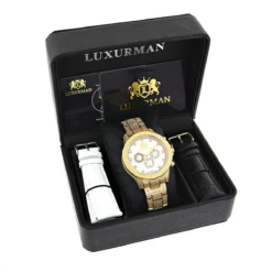 Iced Out Men's Luxurman Watch With Diamond Band 1.25ct Yellow Gold -PNZ Watches Shop iced out mens luxurman watch with diamond band 125ct yellow gold 4 1